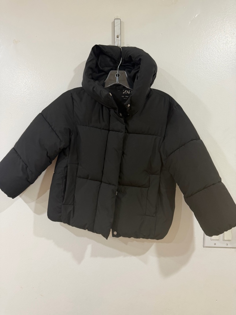 Zara Kids Black Quilted Puffer Jacket with High Collar